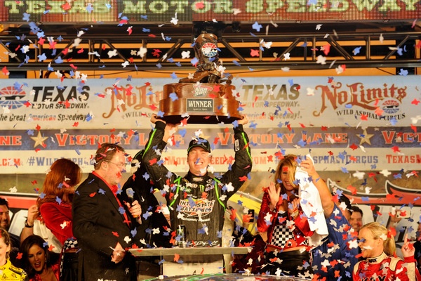 Kyle Busch! A Texas sweep, with victory in the NRA 500. But NASCAR busts Keselowski and Logano in pre-race inspection, Truex flunks post-race, and Keselowski explodes